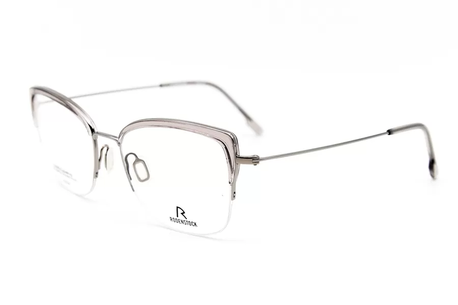 Женская оправа Rodenstock полуободковая из прозрачного пластика с дужками из серого металла