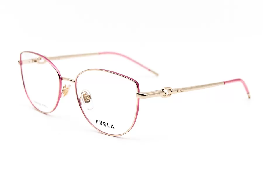Женская оправа Furla из золотого металла с розовыми элементами и логотипом на дужке
