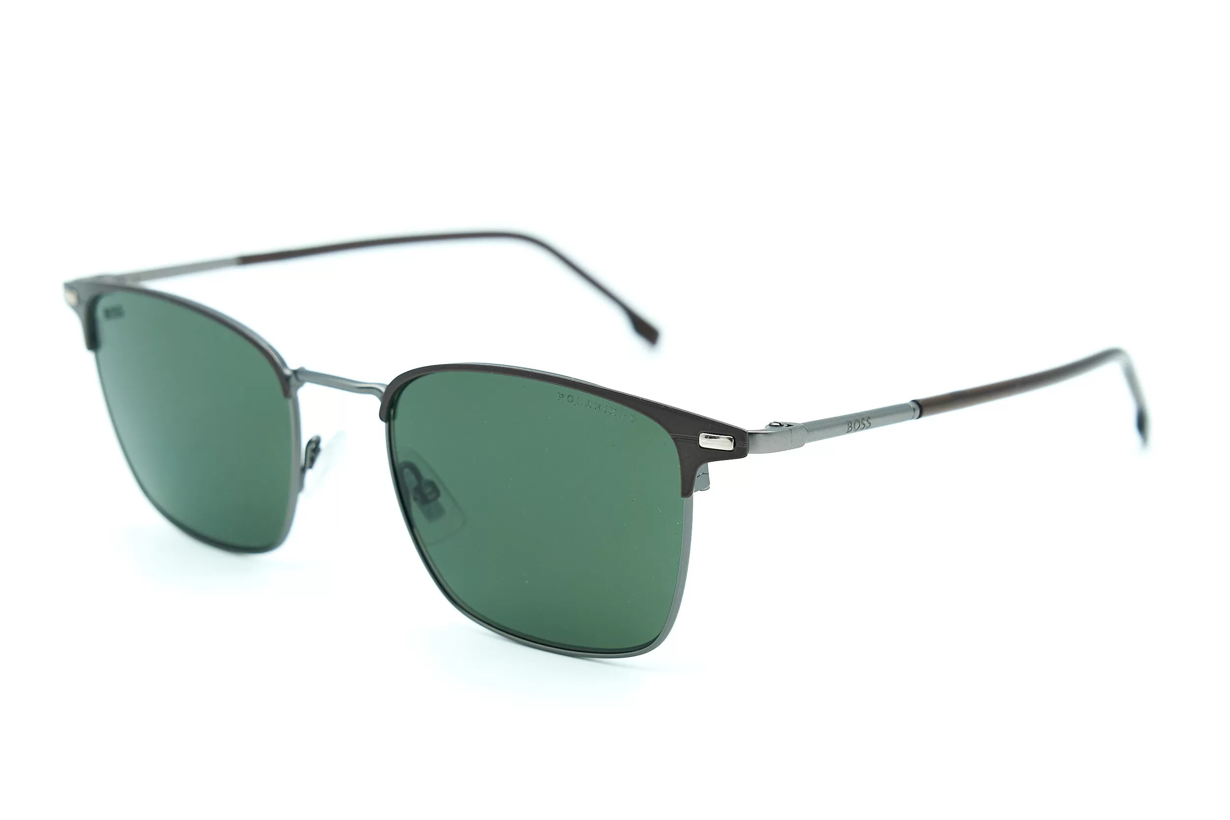 Мужские солнцезащитные очки HUGO BOSS из коричневого металла с серо-зелеными стеклами