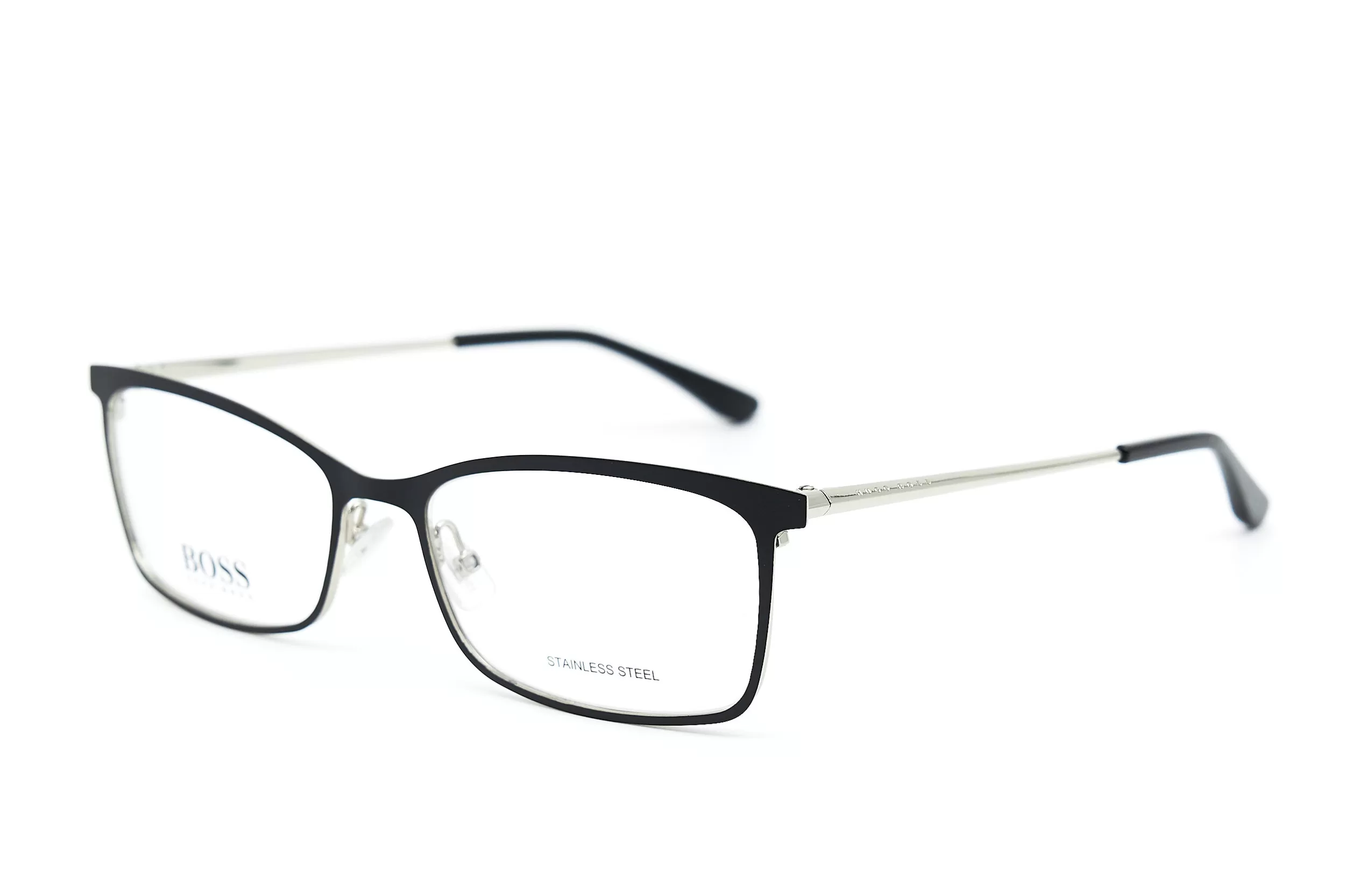 Мужская оправа HUGO BOSS из нержавеющей стали с деталями из окруженного металла и серебристыми дужками