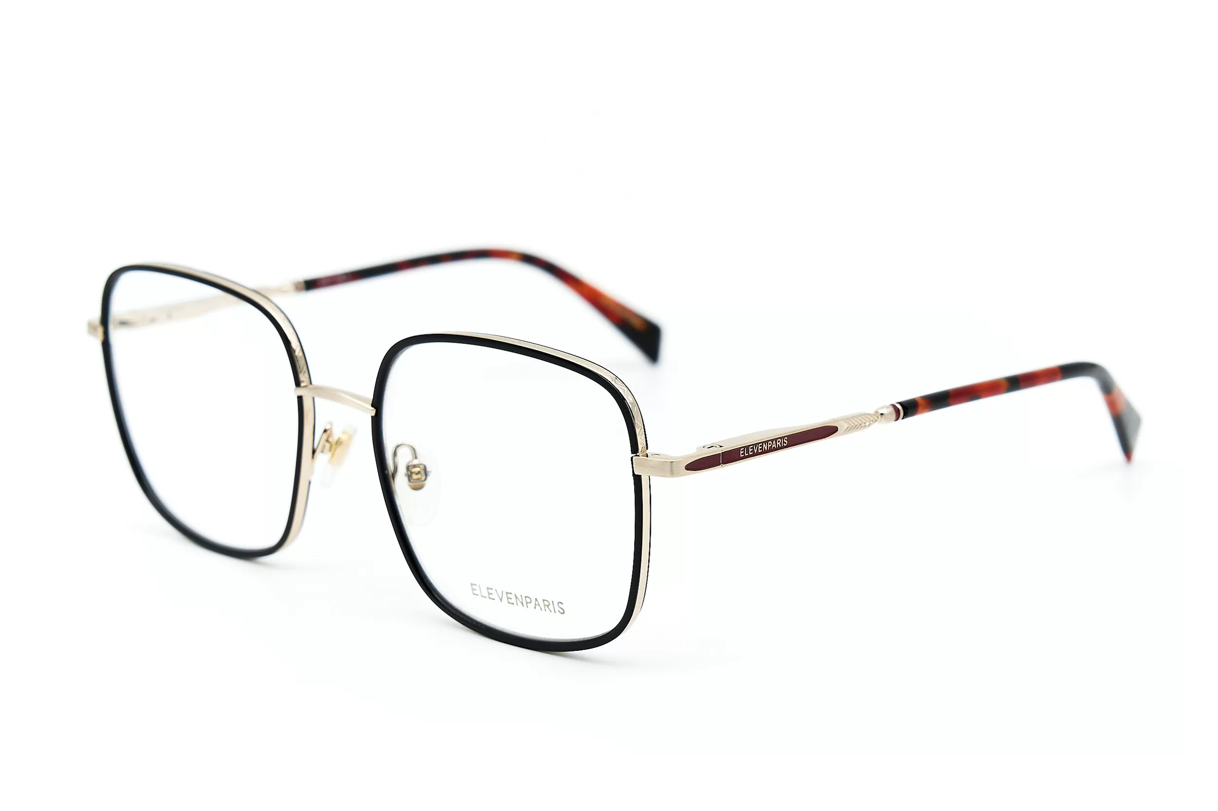 Женская оправа ElevenParis из золотого металла с окрашенными вставками и деталями из бордовой эмали на дужках