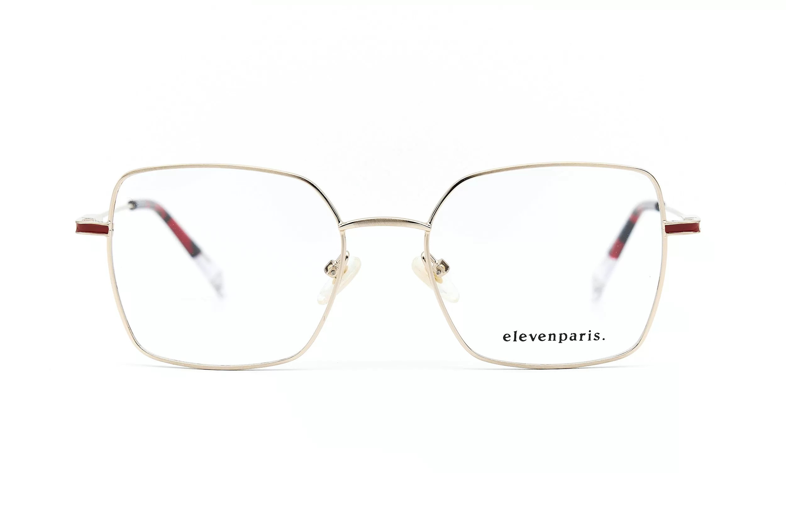 Женская оправа ElevenParis из золотого металла с элементами розовой бордовой эмали и логотипом на дужке