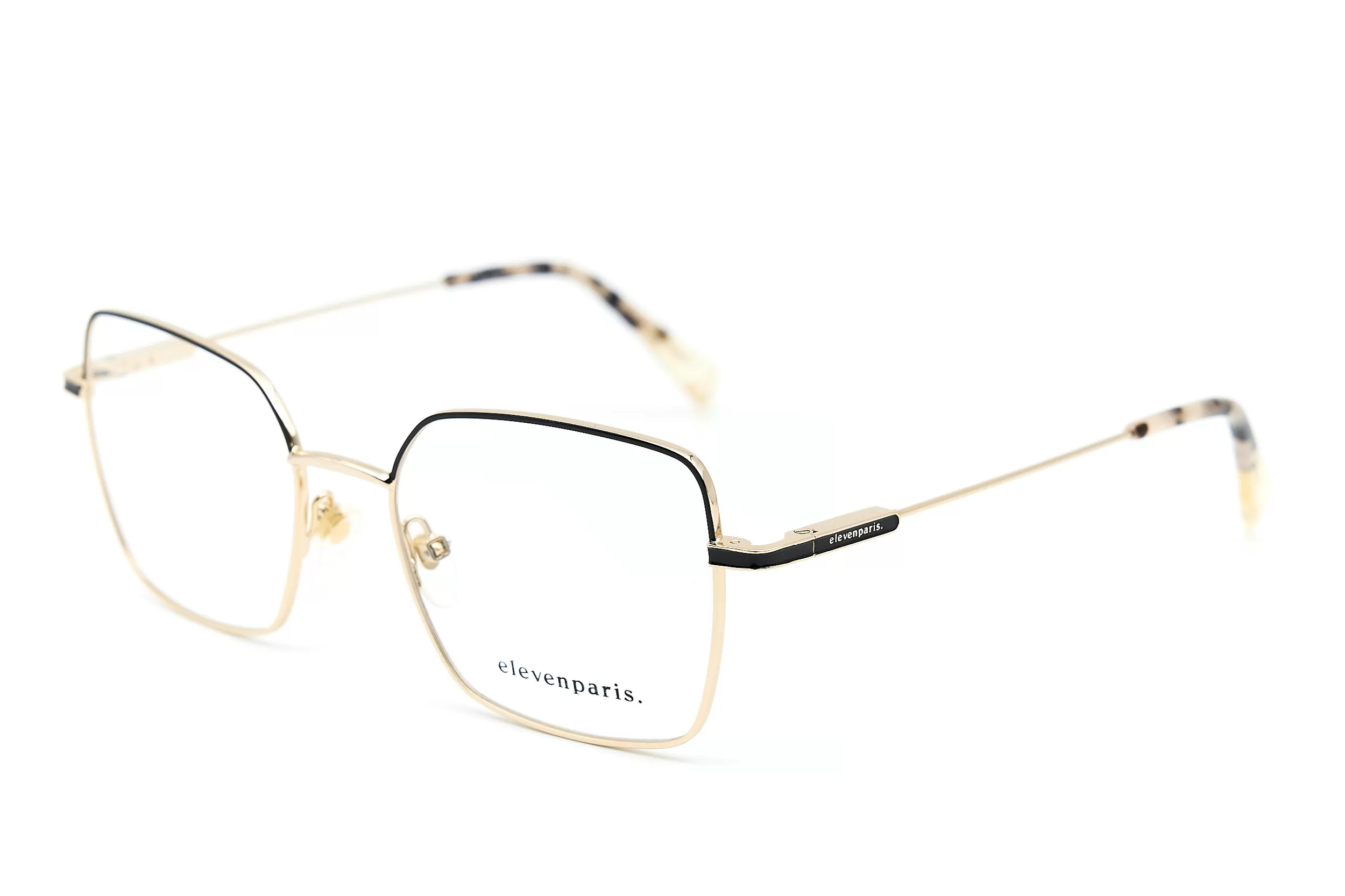 Женская оправа ElevenParis из золотого металла с элементами розовой черной эмали и логотипом на дужке