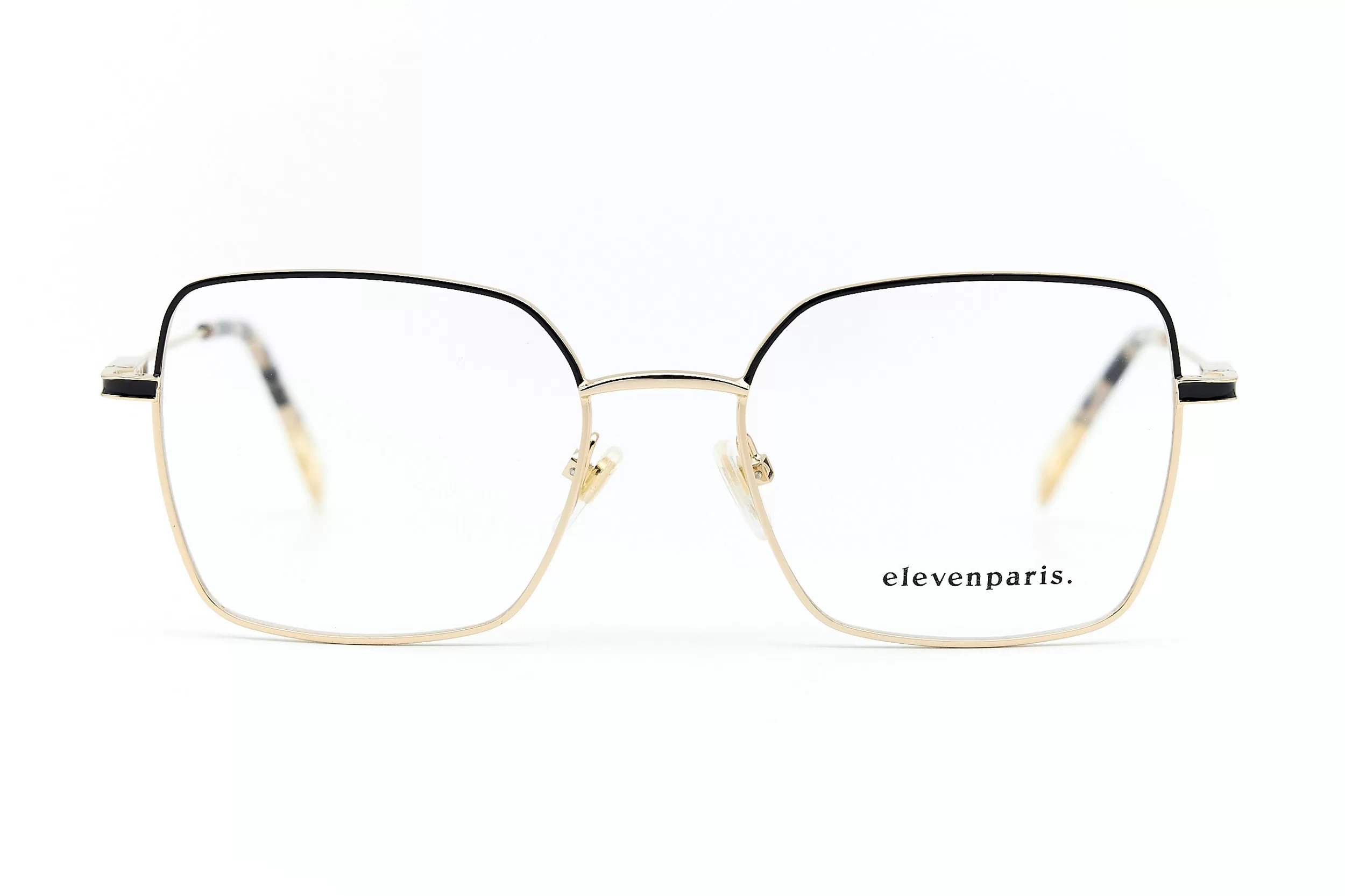Женская оправа ElevenParis из золотого металла с элементами розовой черной эмали и логотипом на дужке