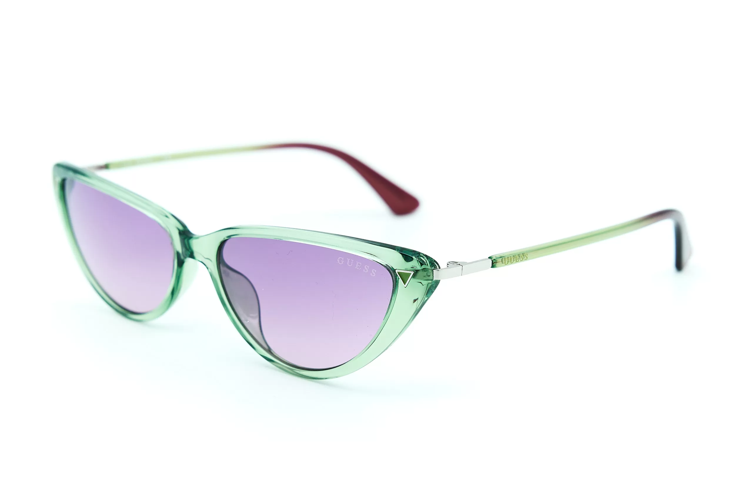 Женские солнцезащитные очки GUESS из зеленого полупрозрачного ацетата с фиолетовыми стеклами