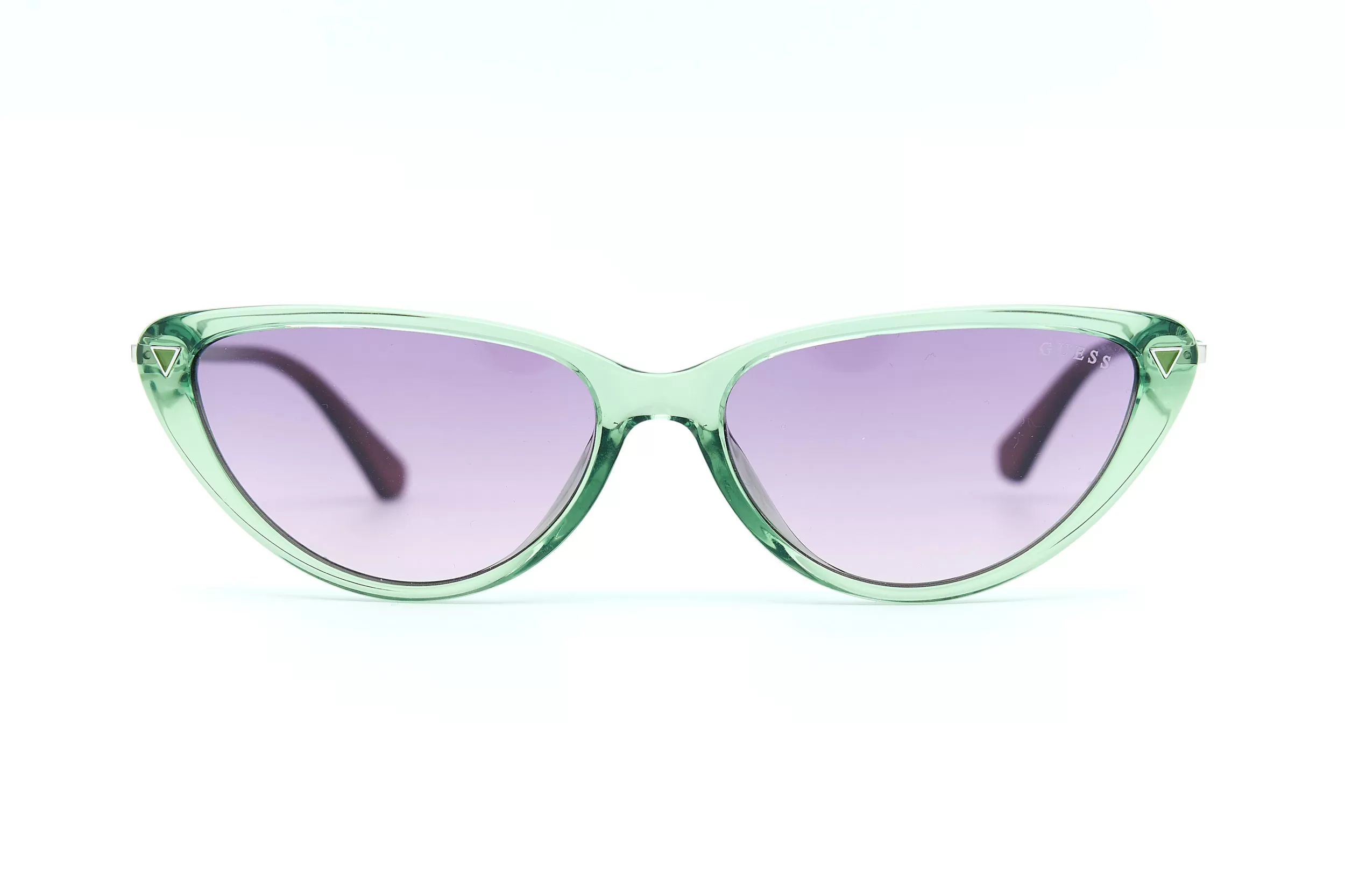 Женские солнцезащитные очки GUESS из зеленого полупрозрачного ацетата с фиолетовыми стеклами