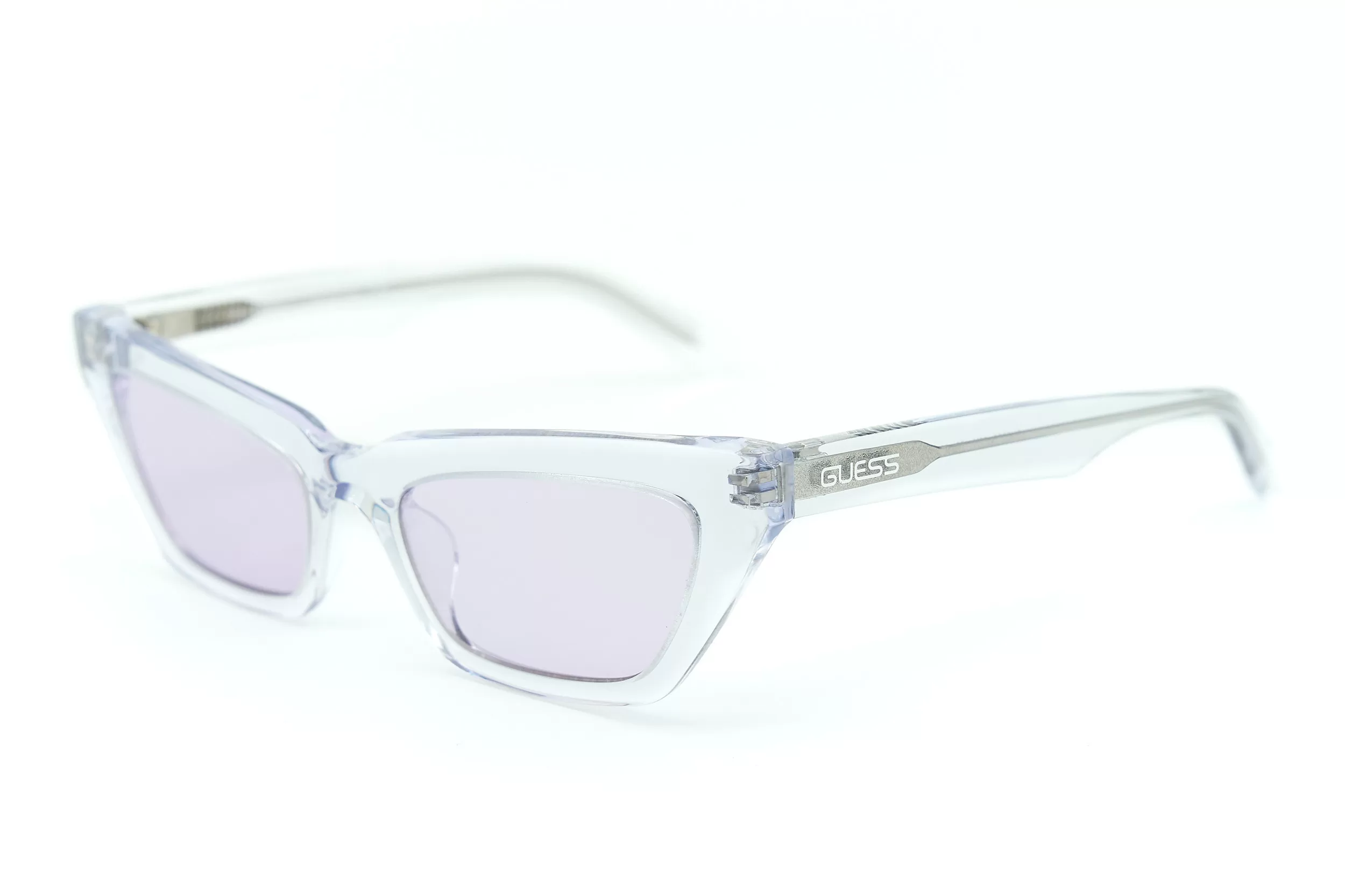 Женские солнцезащитные очки GUESS из белого полупрозрачного ацетата с свеетло-фиолетовыми стеклами