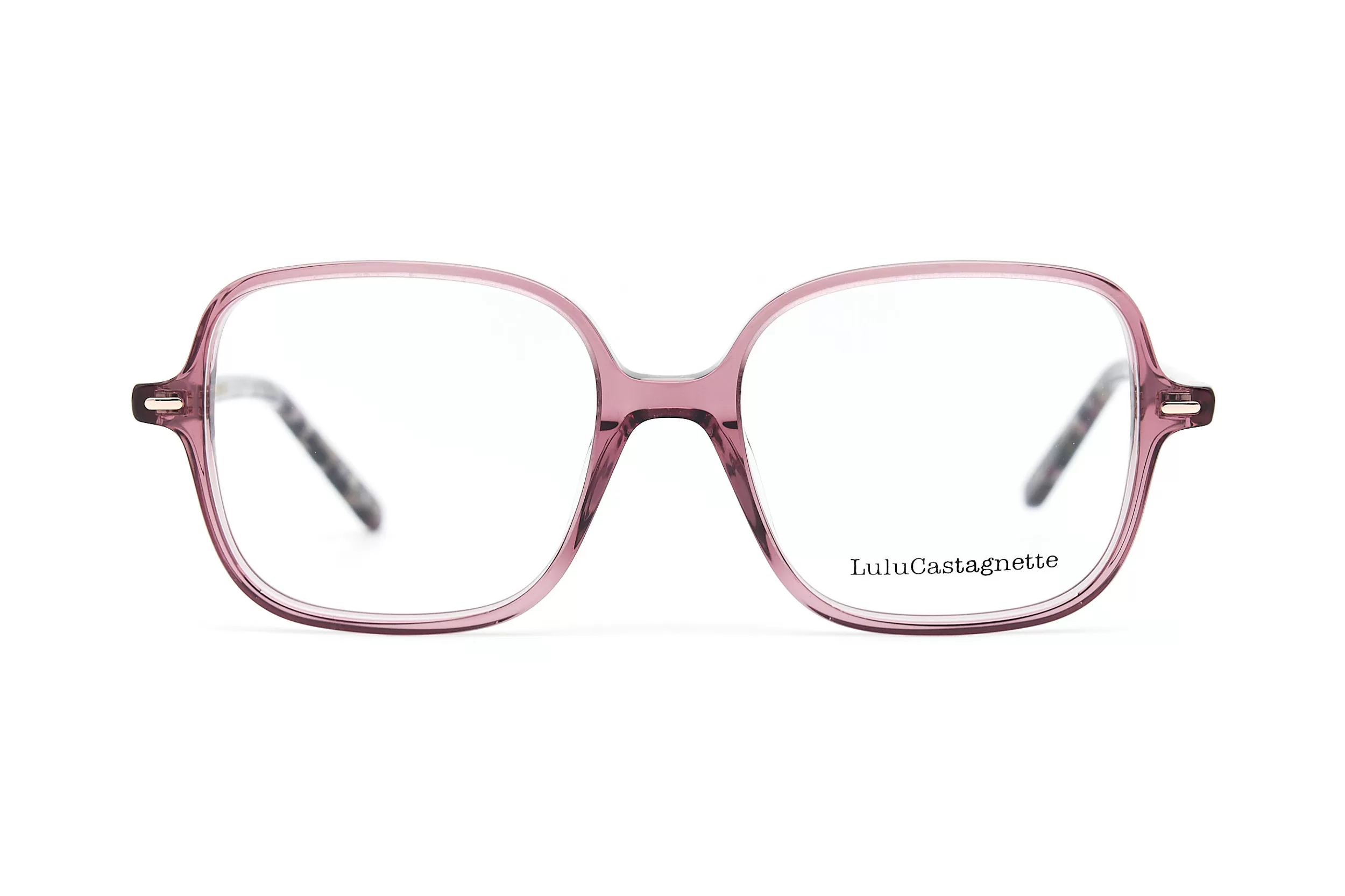 Женская оправа LuLuCastagnette из полупрозрачного розового ацетата с логотипом на заушниках