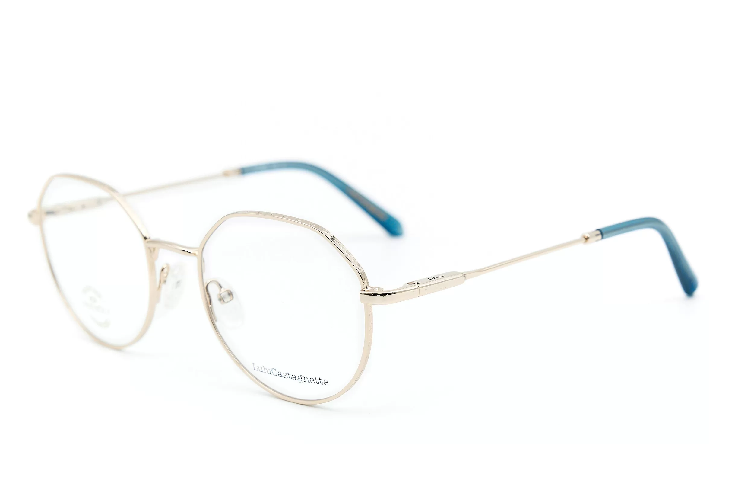 Женская оправа LuLuCastagnette из золотого металла с голубыми заушниками