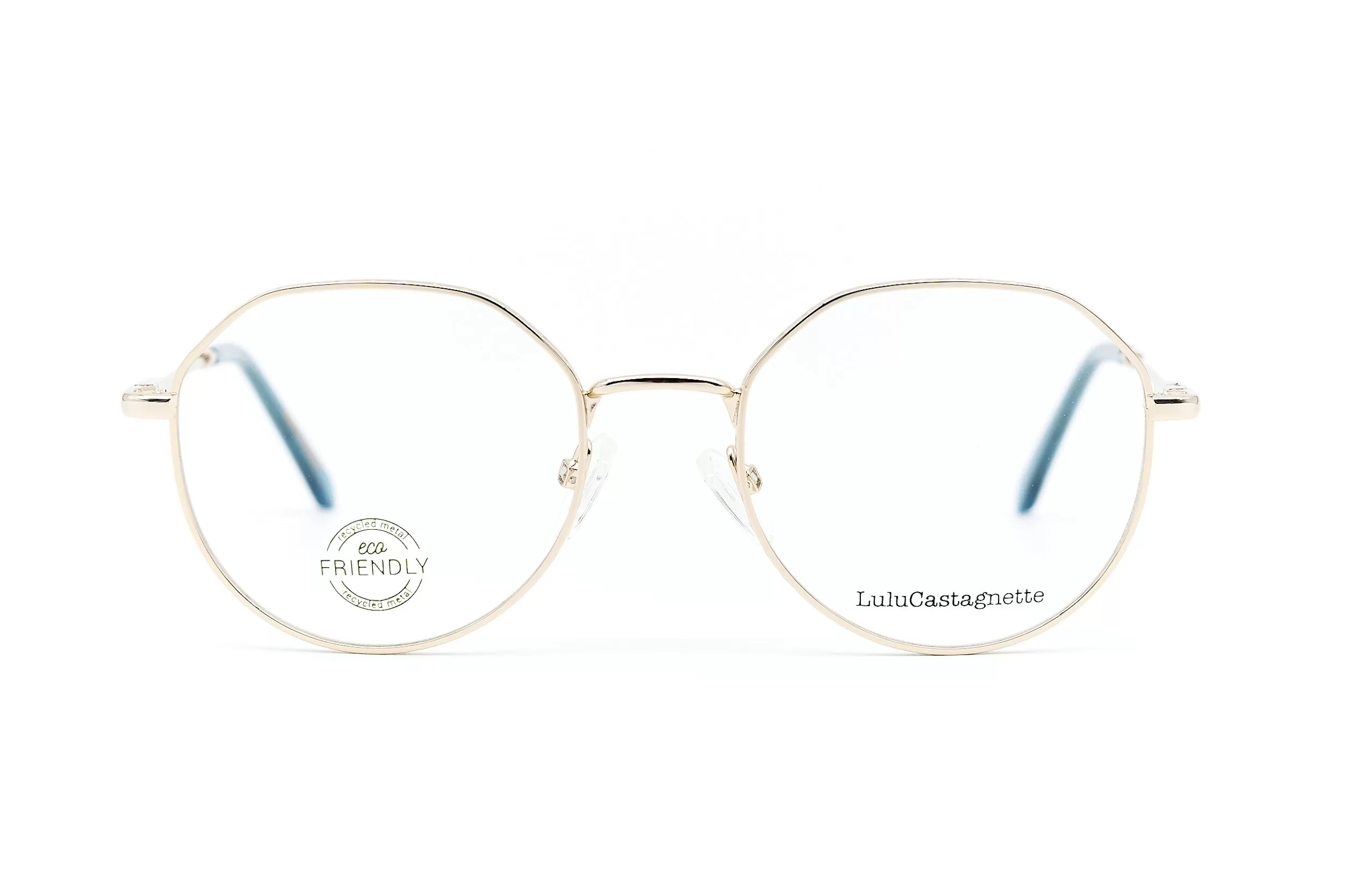 Женская оправа LuLuCastagnette из золотого металла с голубыми заушниками