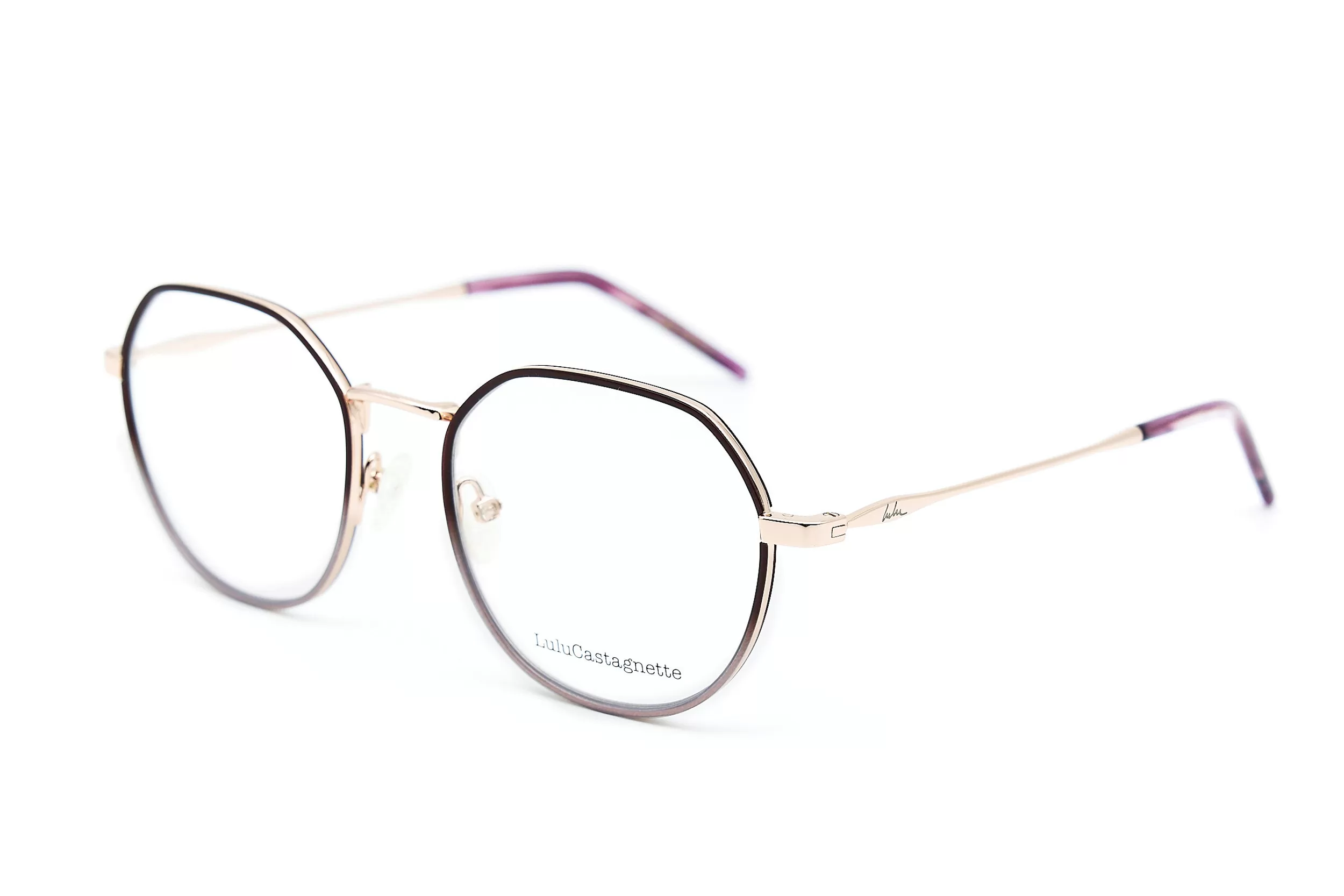 Женская оправа LuLuCastagnette из золотого металла с контрастными вставками и декоративным заушником