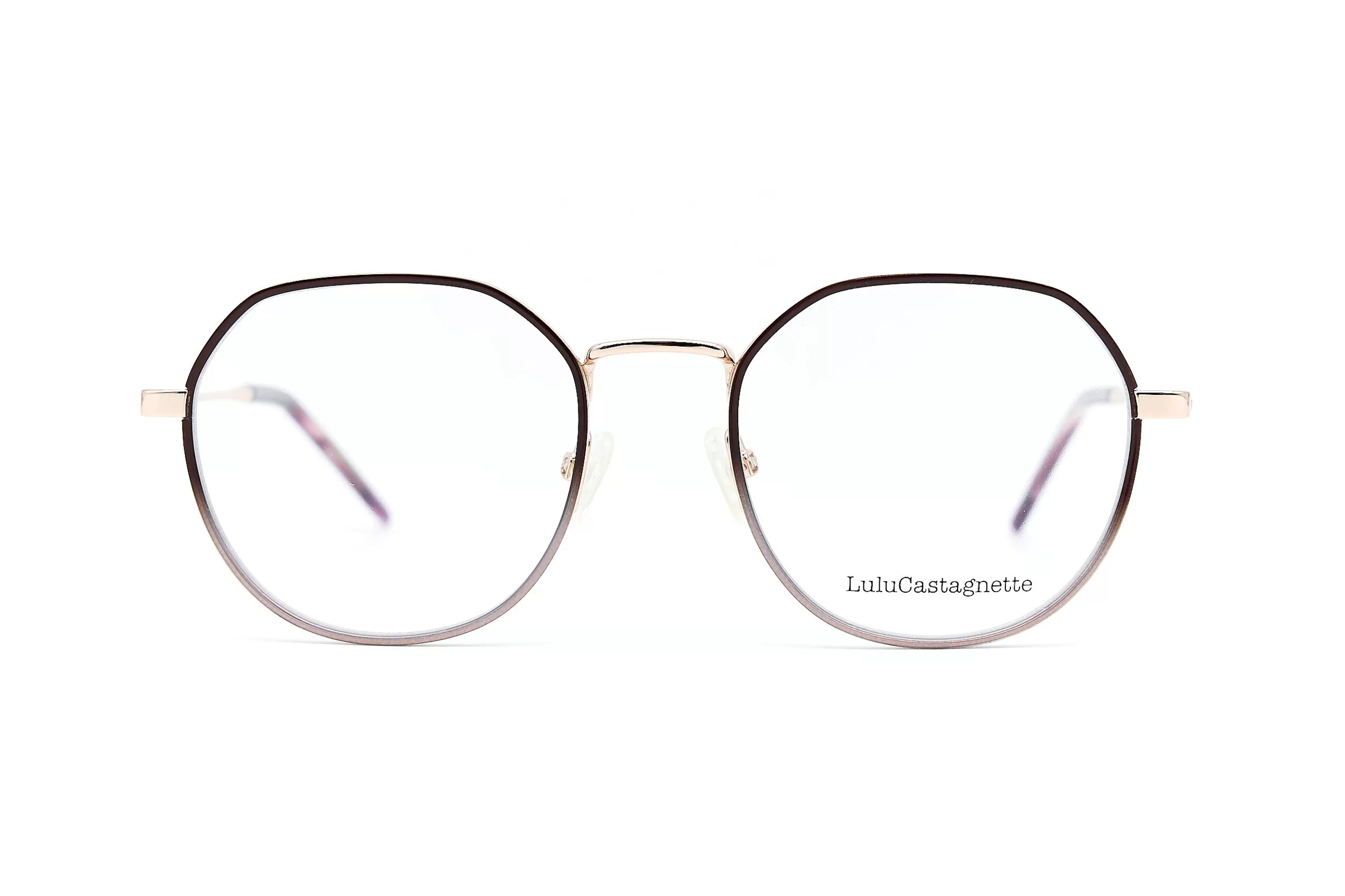 Женская оправа LuLuCastagnette из золотого металла с контрастными вставками и декоративным заушником