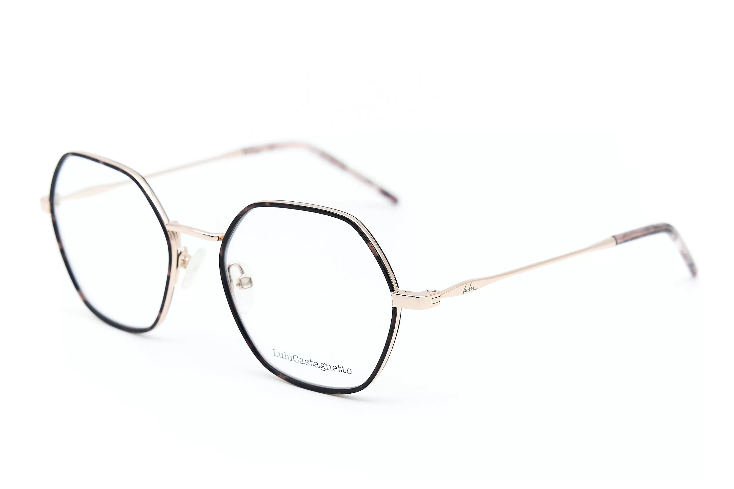 Женская оправа LuLuCastagnette из золотого металла с контрастными вставками и логотипом на дужке