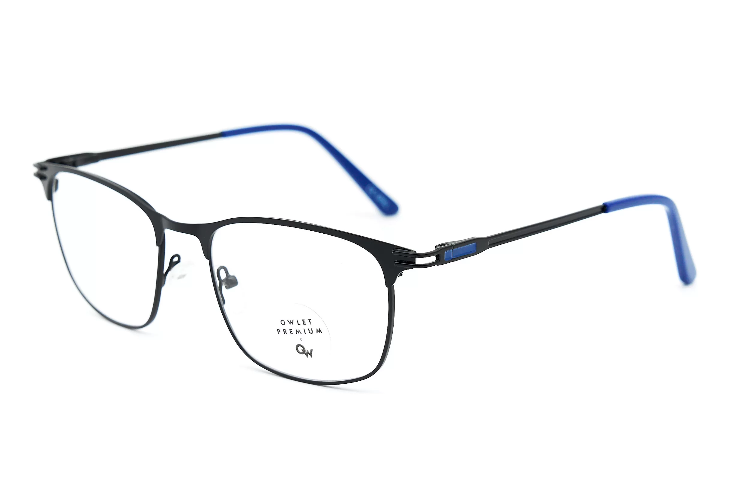 Мужская оправа Owlet OPMM215 C01 из черного металла с декоративными синими заушниками
