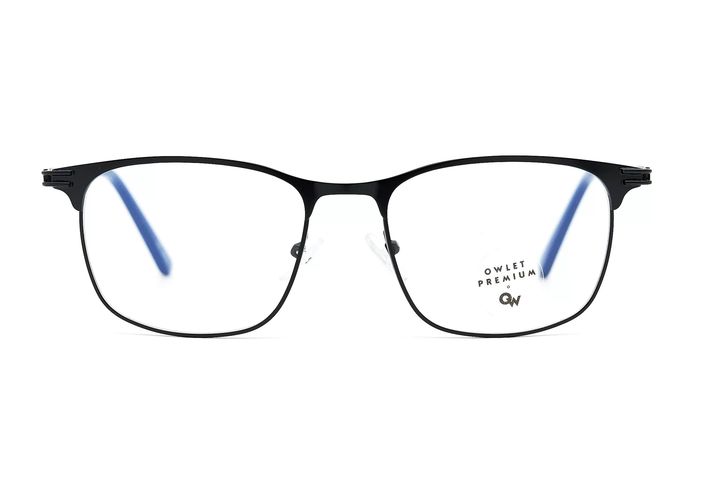 Мужская оправа Owlet OPMM215 C01 из черного металла с декоративными синими заушниками