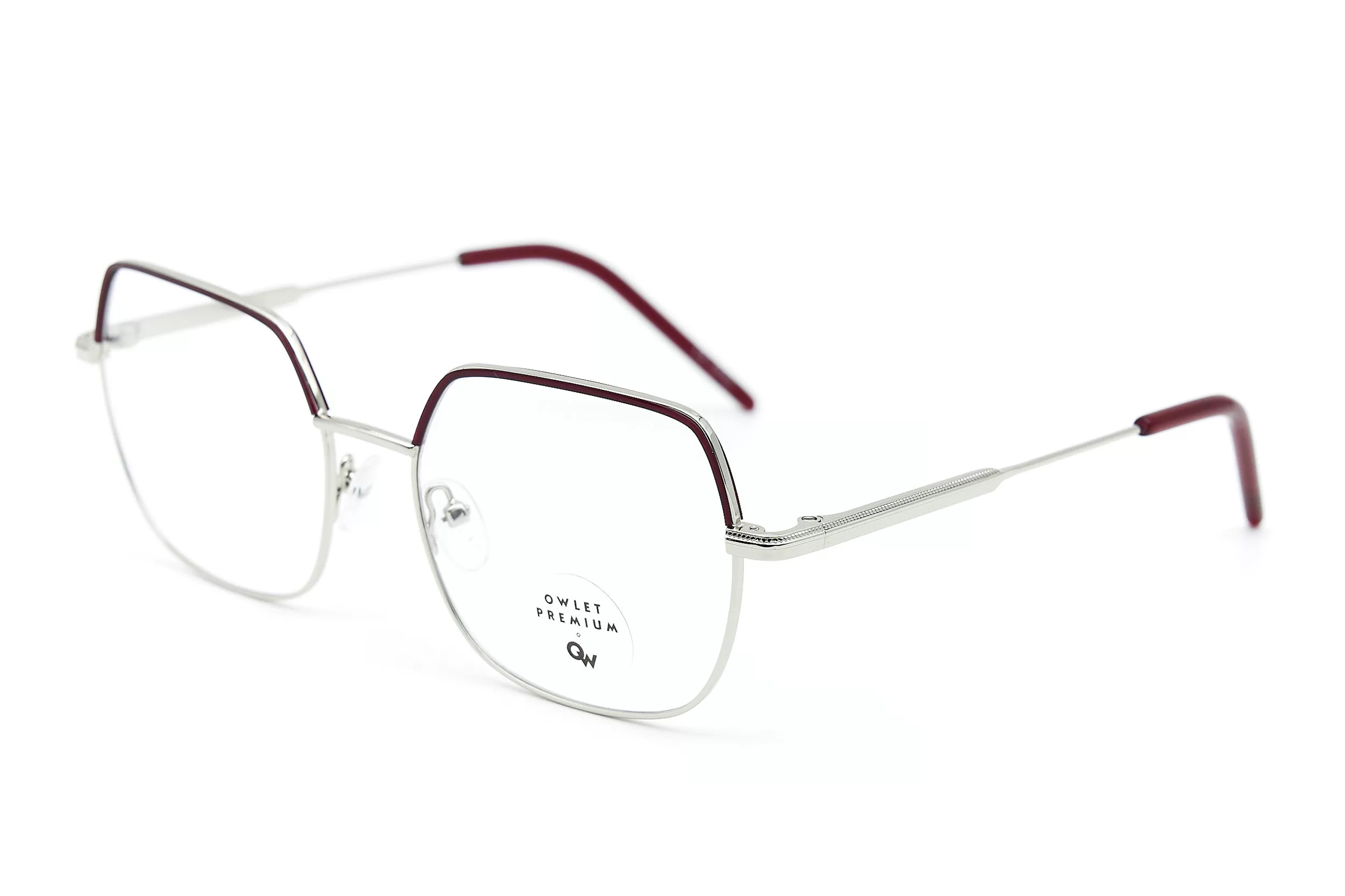 Женская оправа Owlet из серебристого металла с бордовыми заушниками