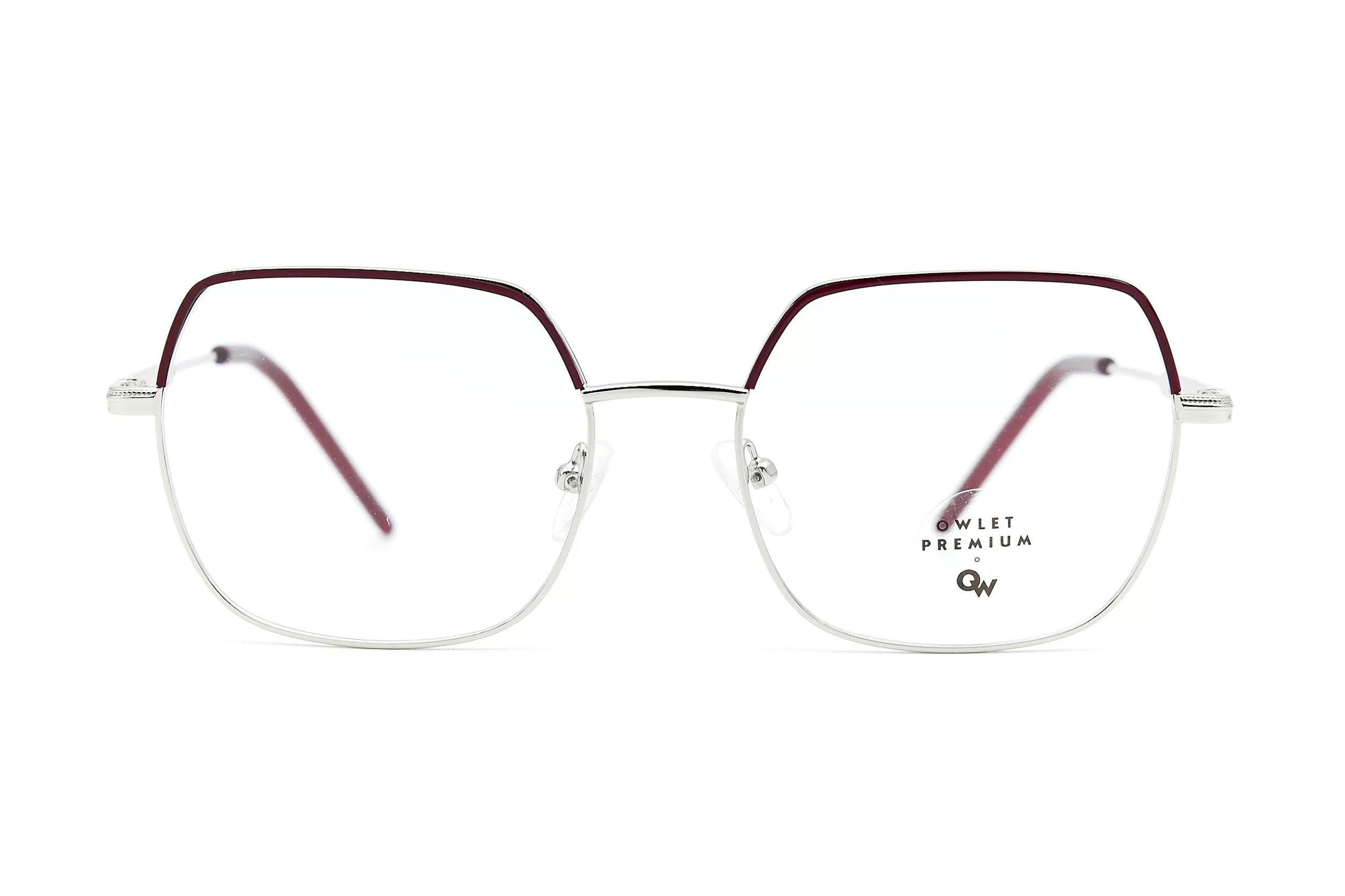 Женская оправа Owlet из серебристого металла с бордовыми заушниками