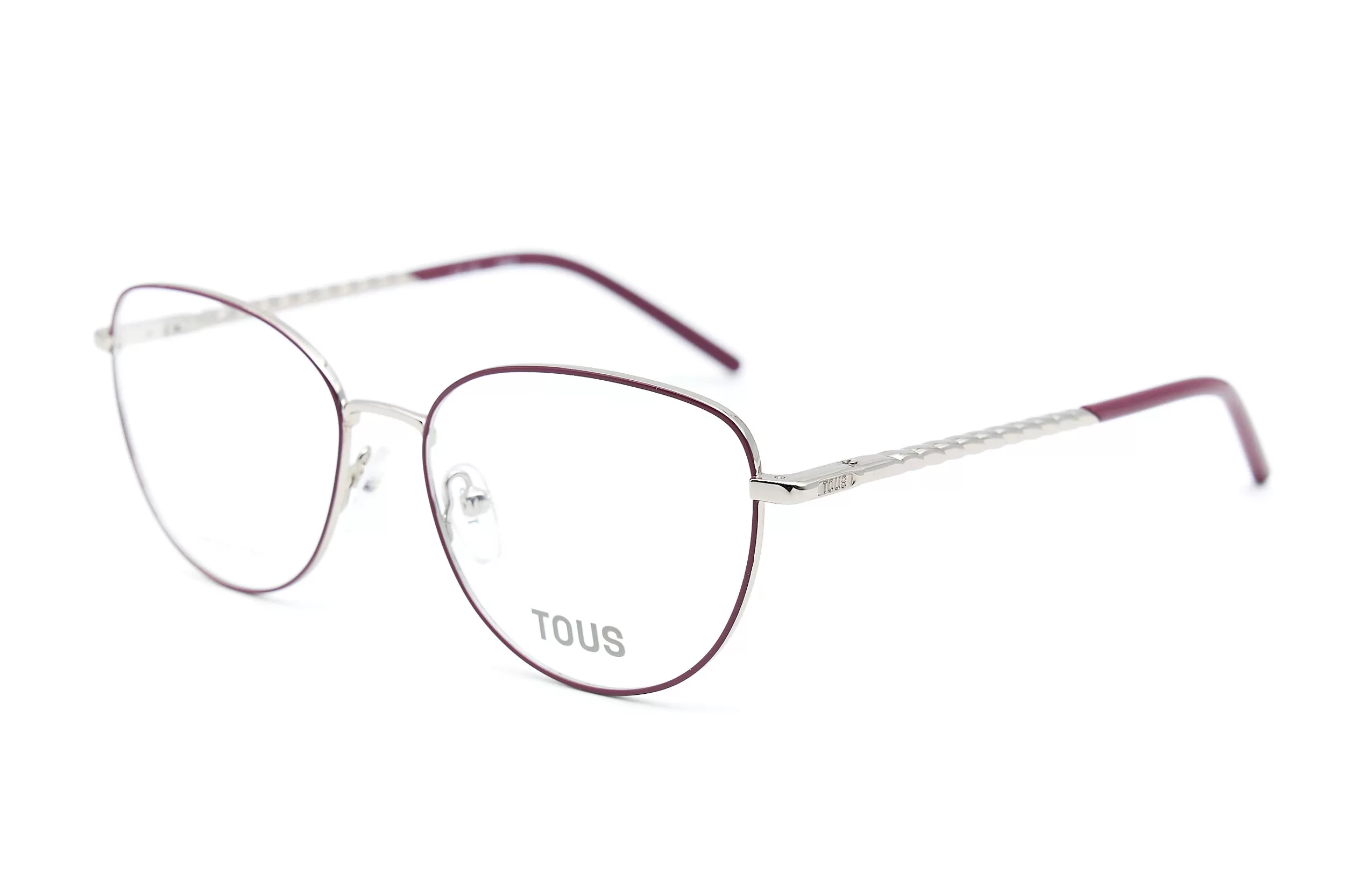 Женская оправа TOUS из бордовой окрашенной нержавеющей стали с декоративной дужкой