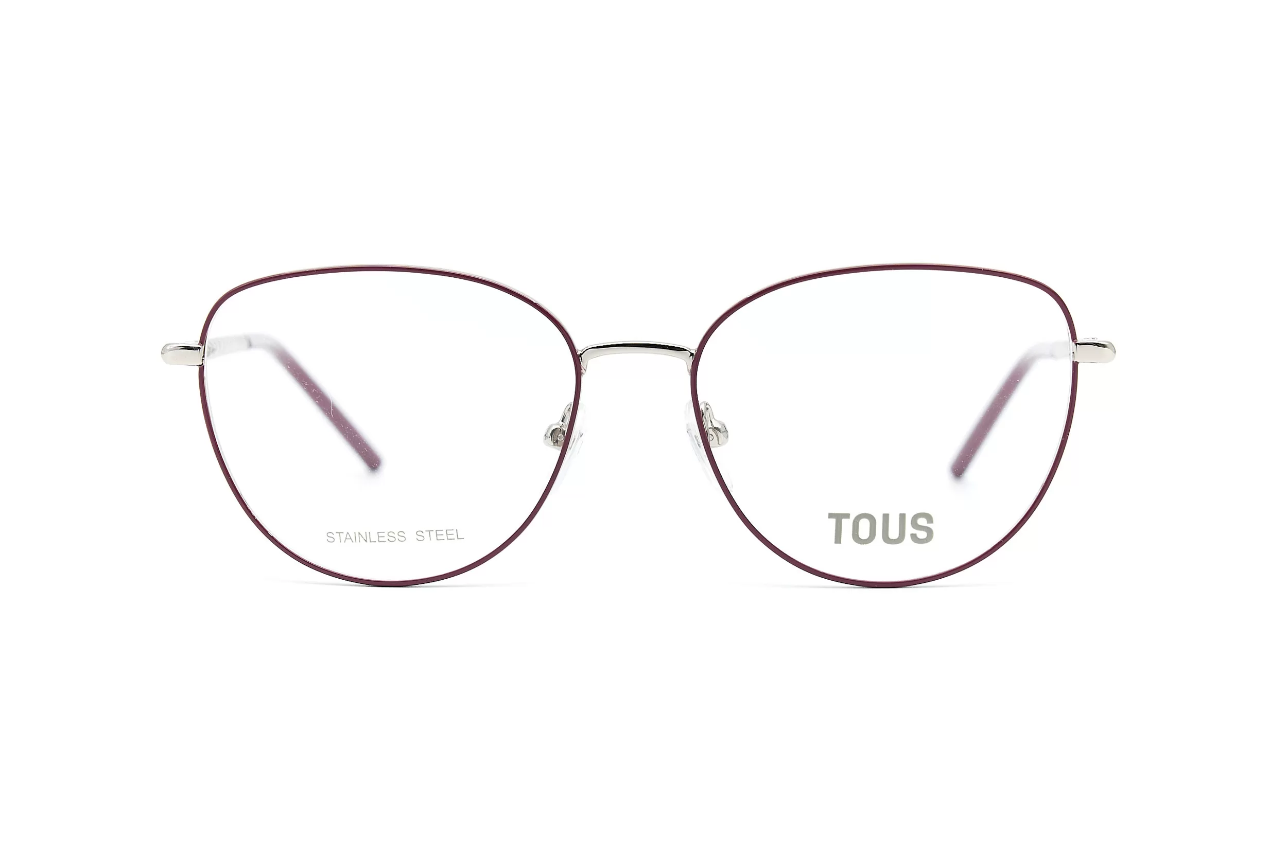 Женская оправа TOUS из бордовой окрашенной нержавеющей стали с декоративной дужкой