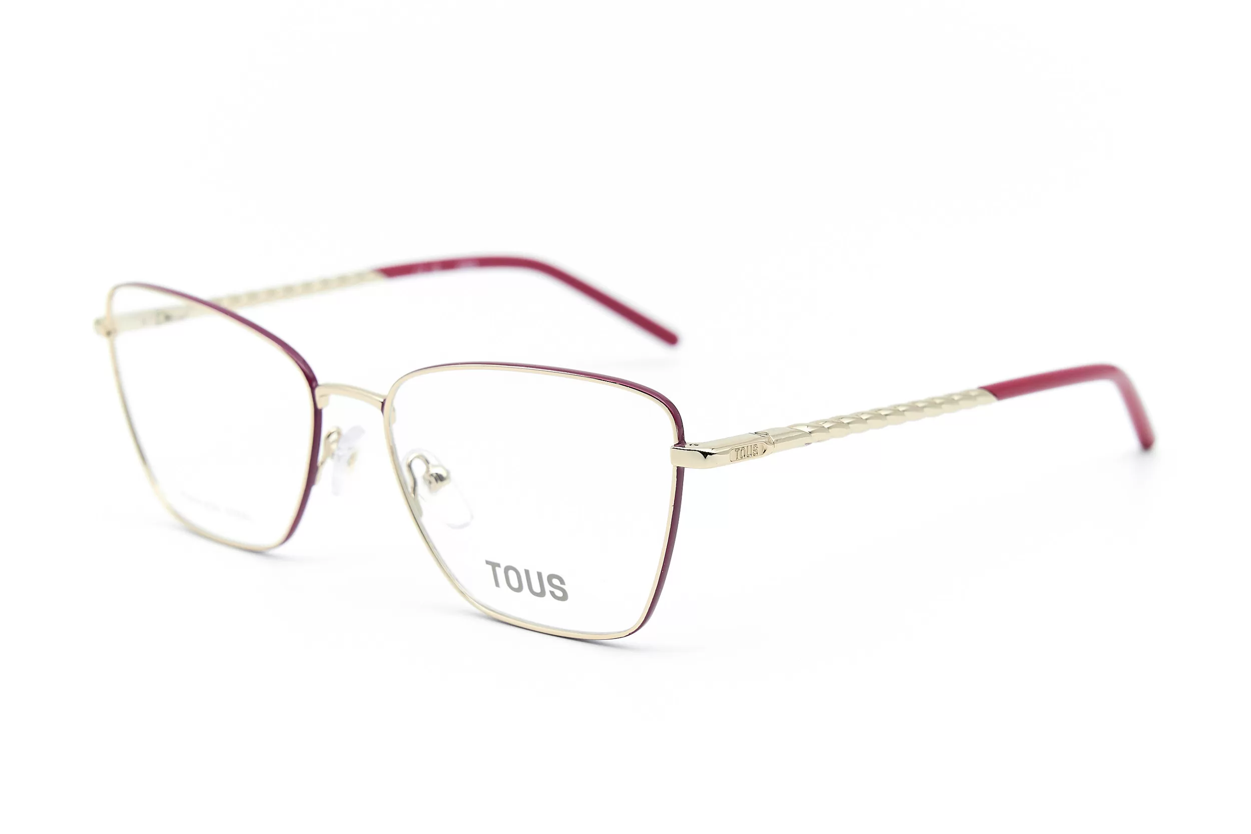 Женская оправа TOUS из окрашенного металла и ацетата розового цвета с фирменным логотипом и декоративной дужкой