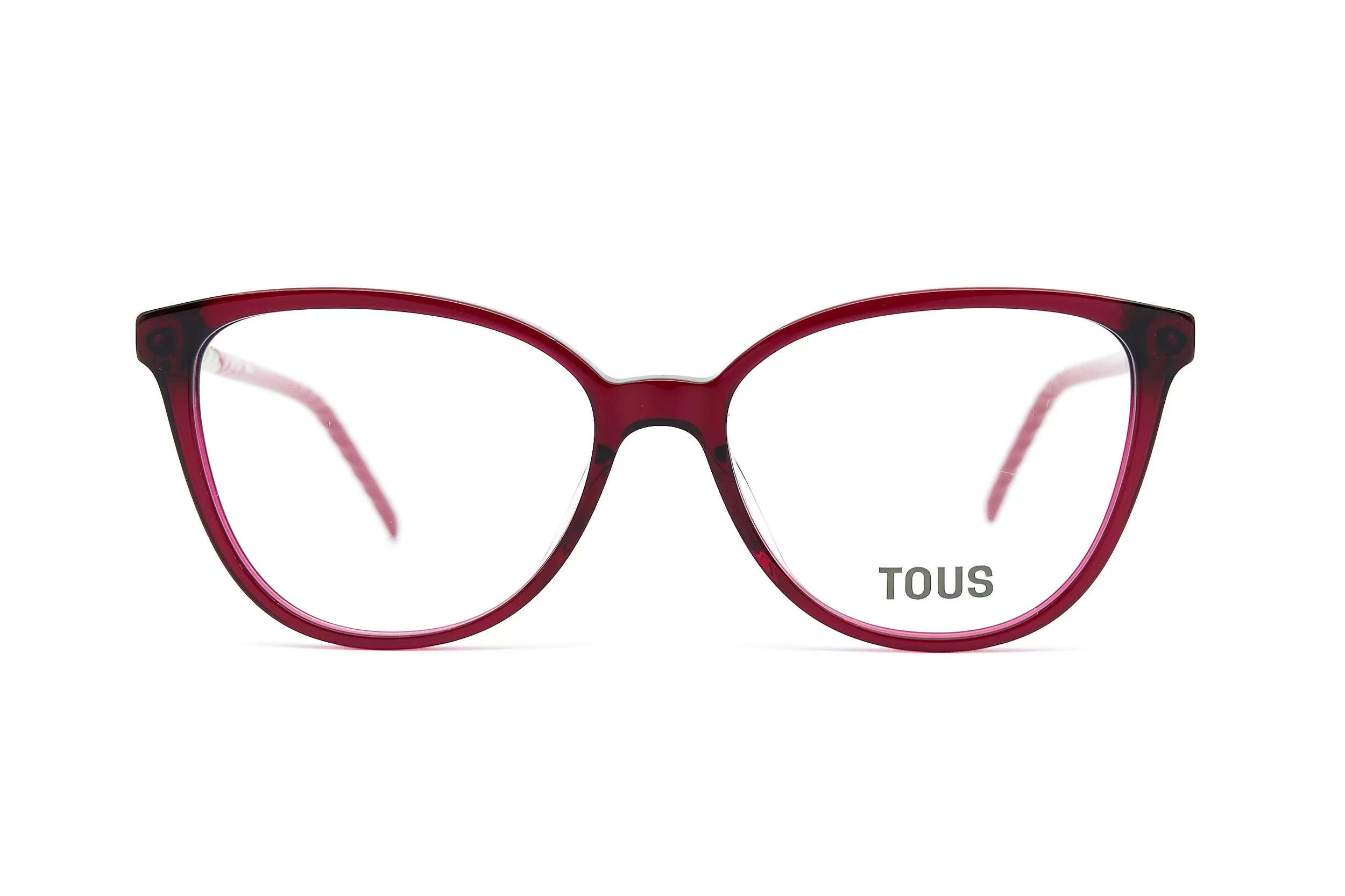 Женская оправа TOUS из бордового ацетата с декоративной дужкой и фирменным логотипом