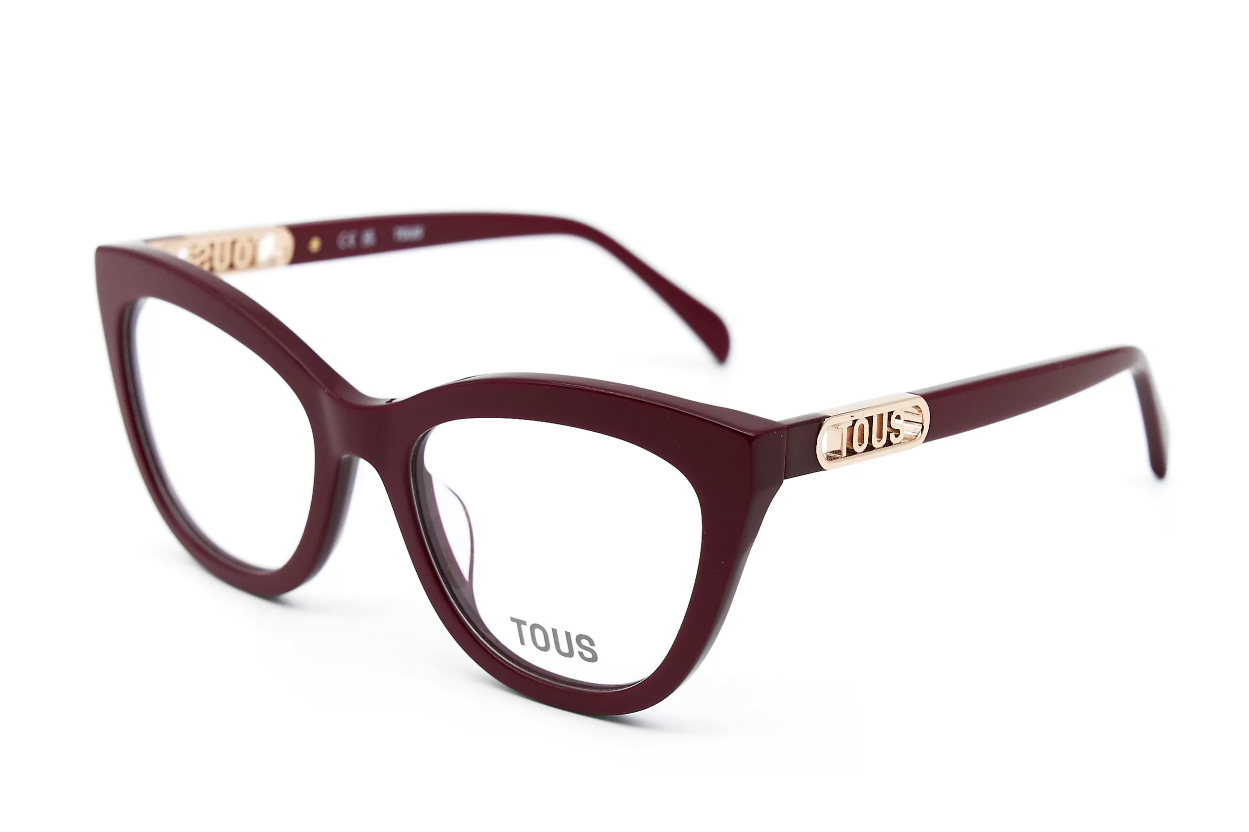 Женская оправа TOUS из бордового ацетата с золотым логотипом