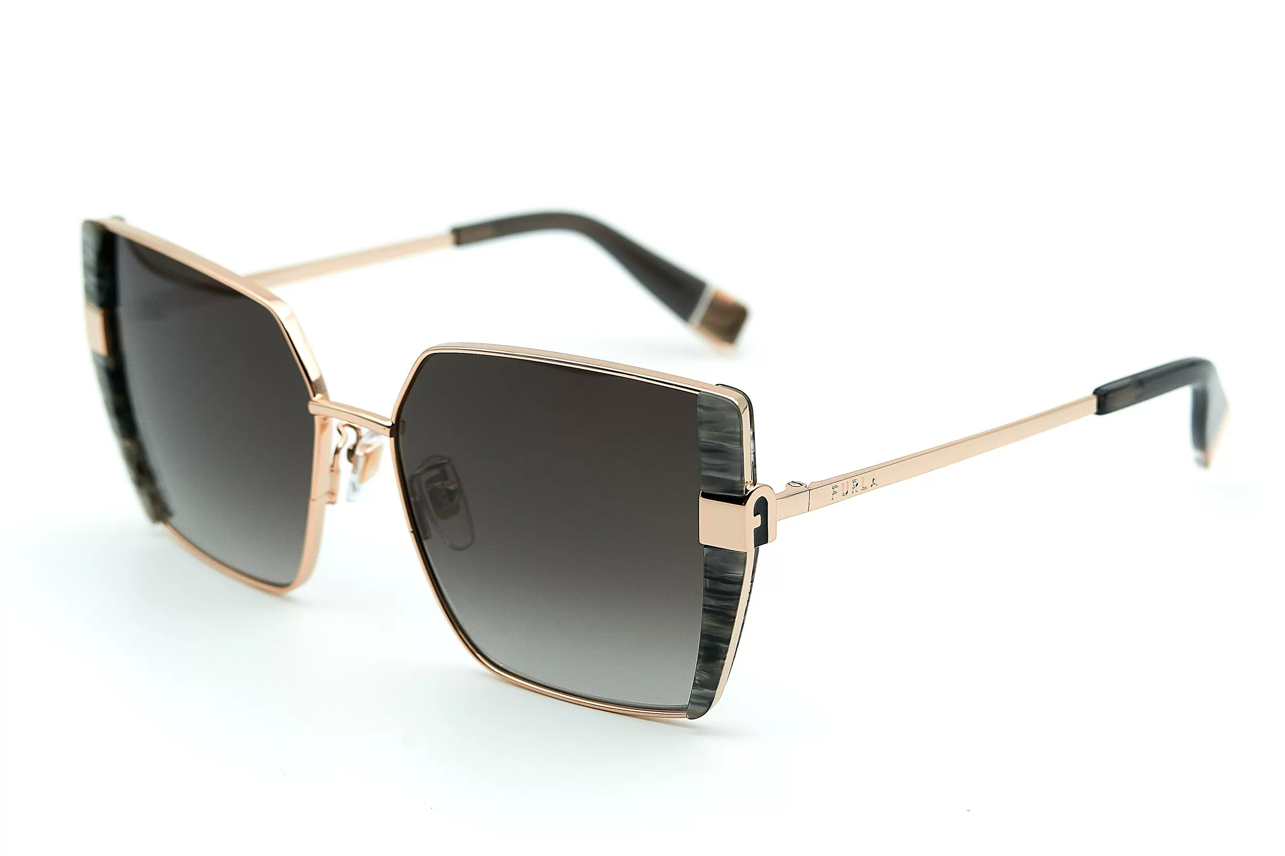 Солнцезащитные очки Furla светло-серого цвета с серыми стеклами и золотыми заушниками