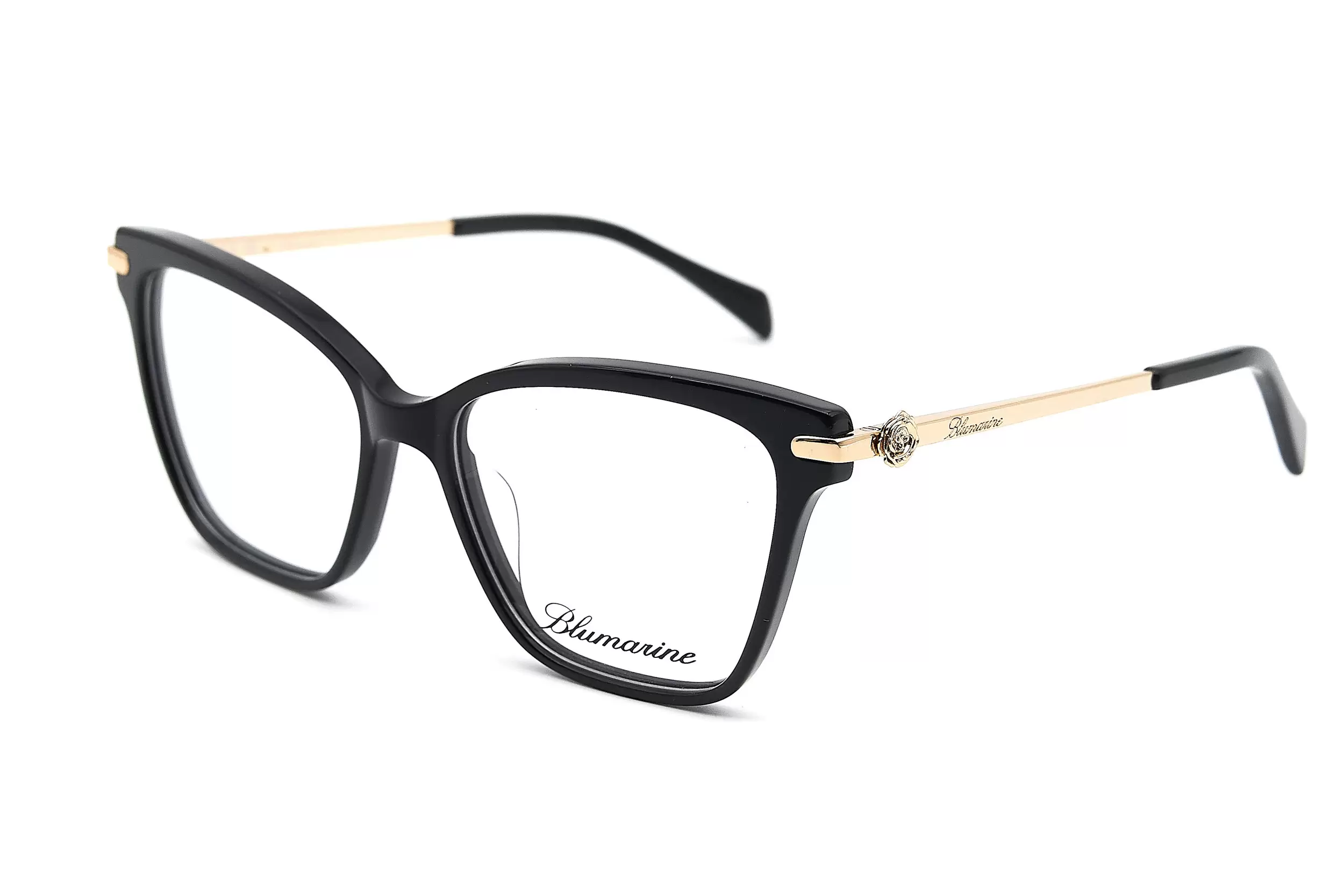 Оправа для очков Blumarine из черного ацетата и элементами из желтого золота на заушнике
