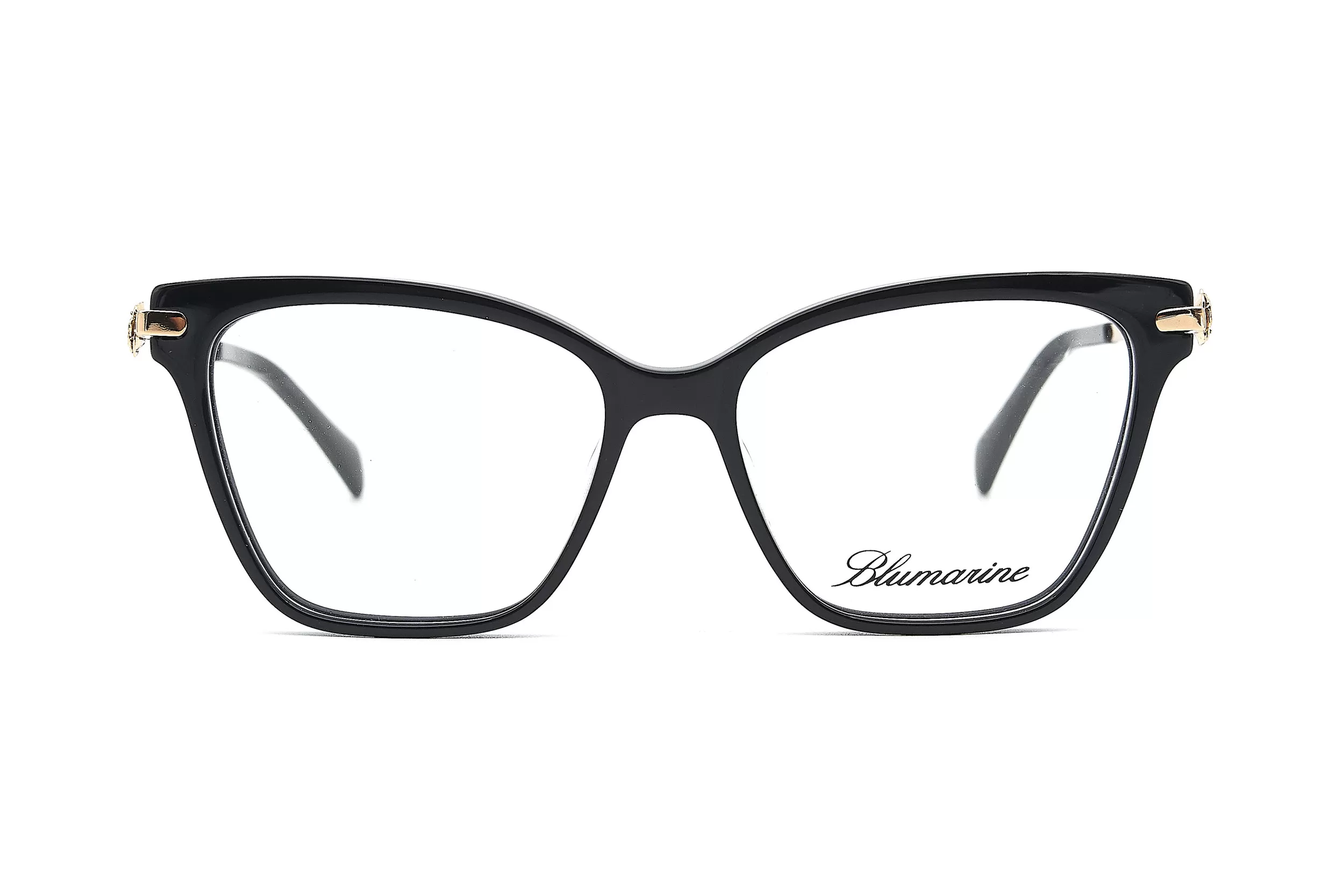Оправа для очков Blumarine из черного ацетата и элементами из желтого золота на заушнике