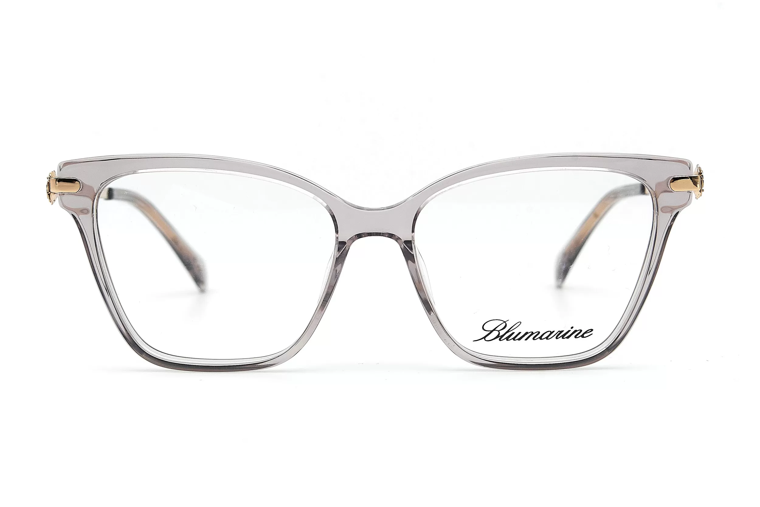 Оправа для очков Blumarine из полупрозрачного ацетата серого цвета и элементами из желтого золота