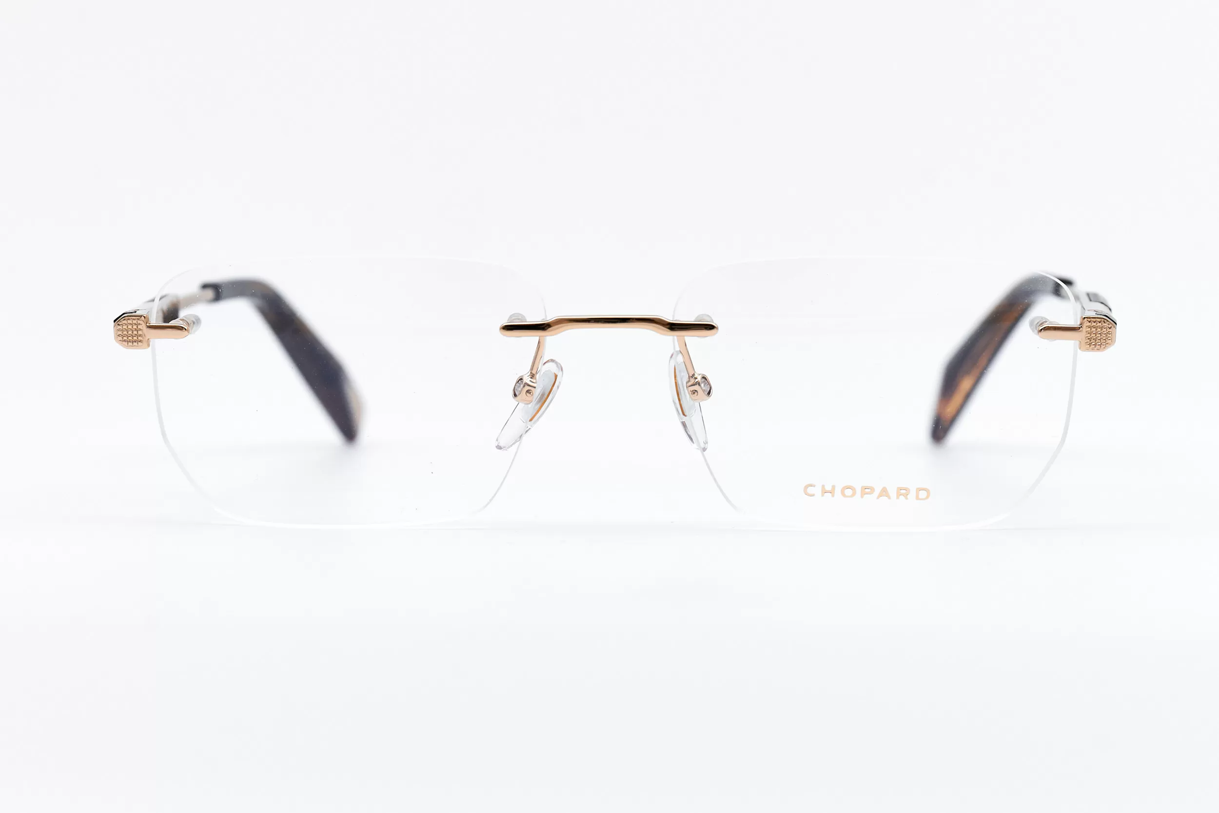 Мужская оправа Chopard безободковая оправа золотого цвета, с ювелирными элементами и вставками из ценных пород дерева