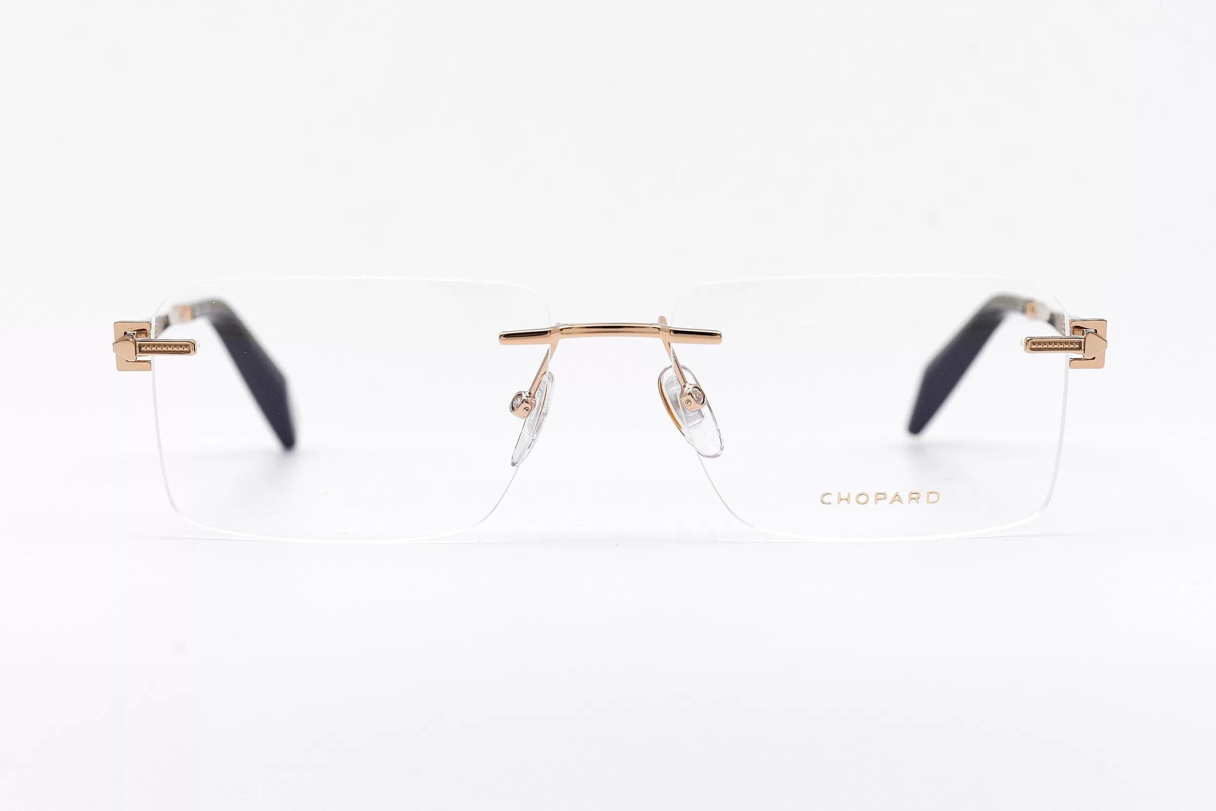 Мужская оправа Chopard безободковая оправа золотого цвета, с ювелирными элементами и вставками из ценных пород дерева