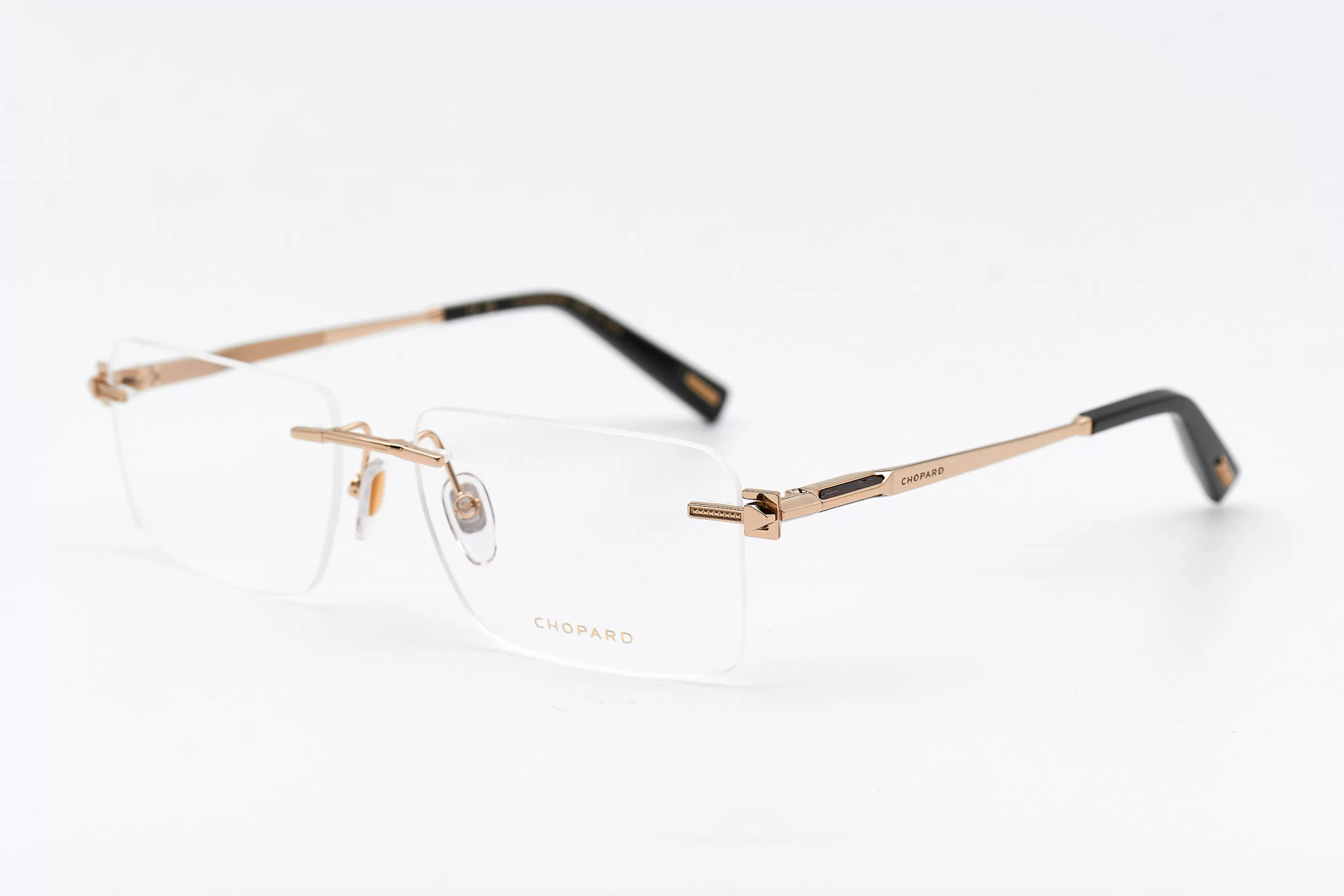 Мужская оправа Chopard безободковая оправа золотого цвета, с ювелирными элементами и вставками из ценных пород дерева