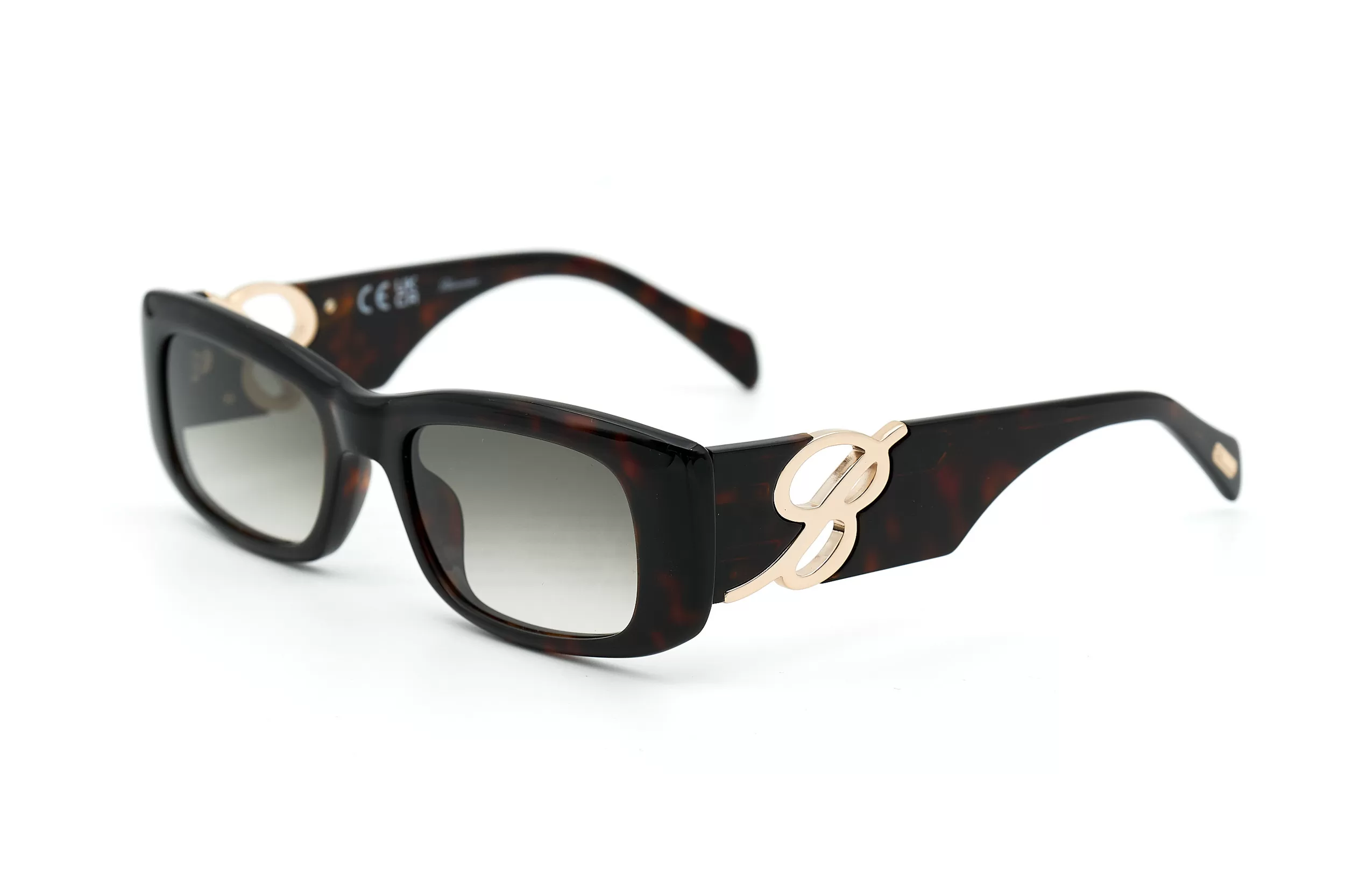 Солнцезащитные очки Blumarine в черепаховой оправе с серыми стеклами и золотыми логотипом