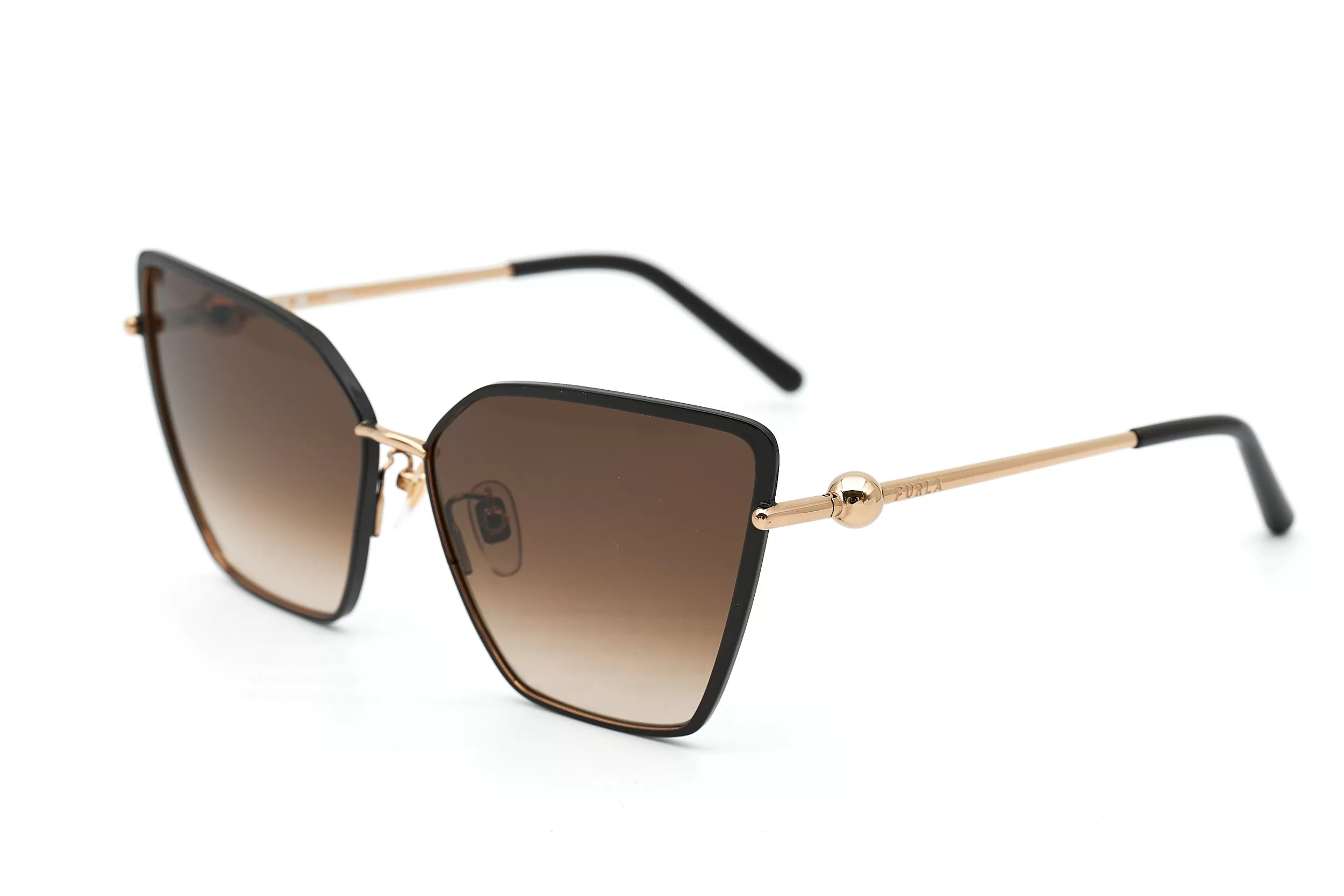 Солнцезащитные очки Furla с золотыми заушниками и темно-коричневыми стеклами