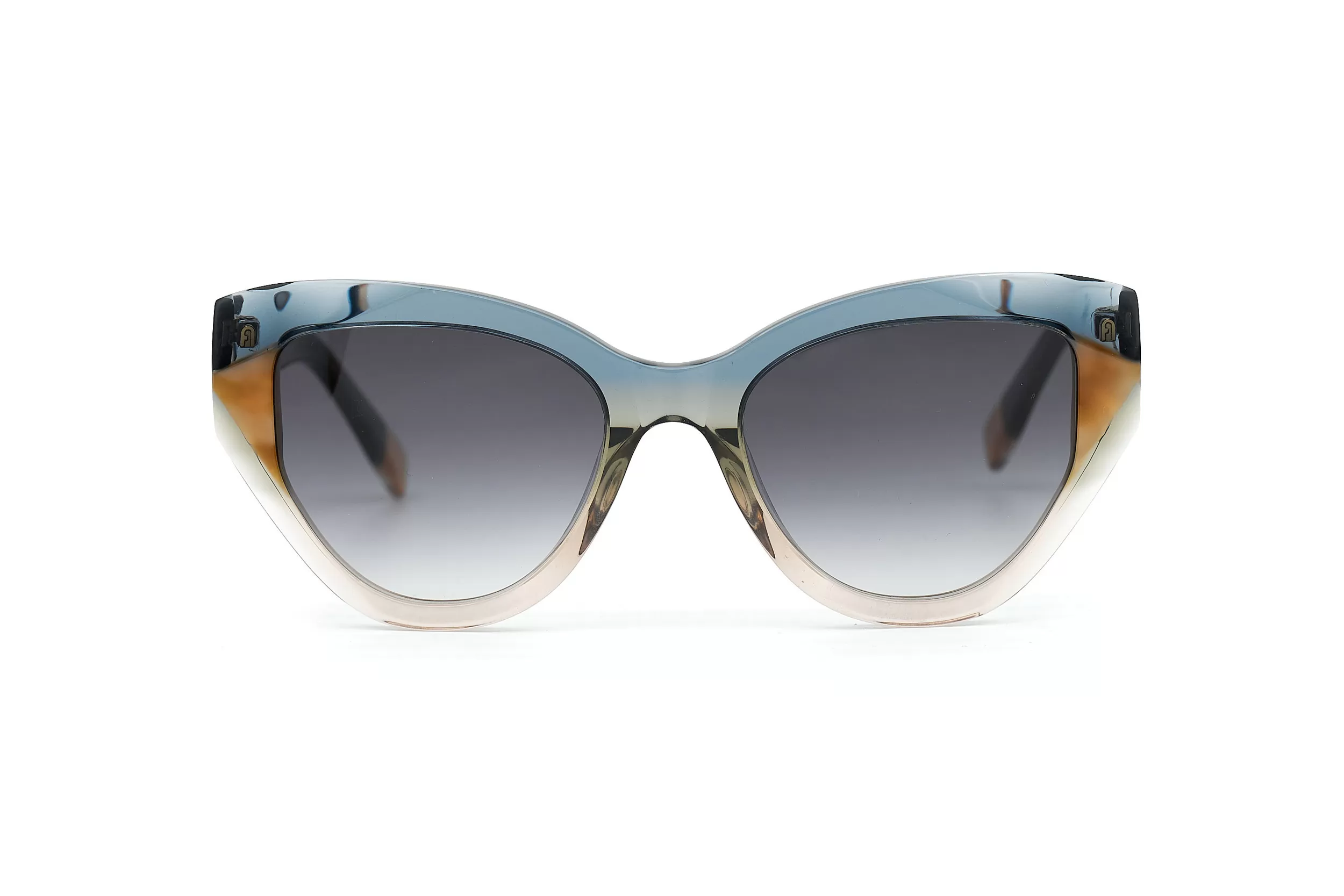 Солнцезащитные очки Furla с прозрачной рамкой синего, коричневого и бежевого цвета с темно-серыми стеклами