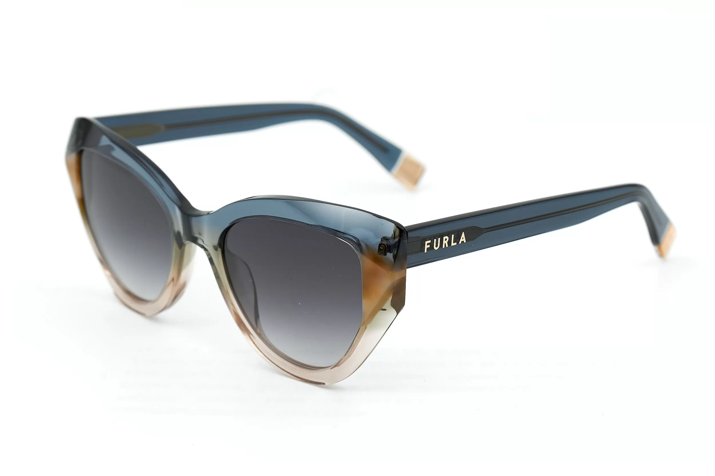 Солнцезащитные очки Furla с прозрачной рамкой синего, коричневого и бежевого цвета с темно-серыми стеклами